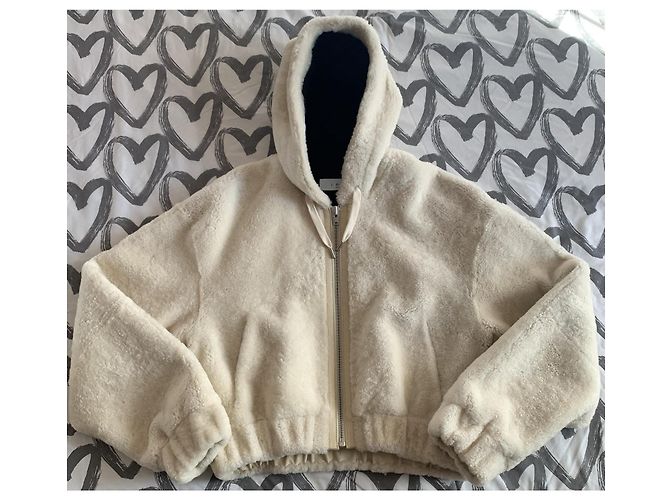 Iro Kurze Kapuzenjacke Creme aus Schafleder - Ansicht 16