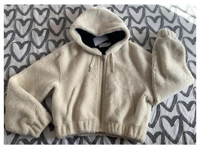 Iro Kurze Kapuzenjacke Creme aus Schafleder - Ansicht 18