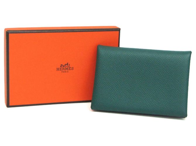Tarjetero Calvi Duo de cuero Epsom de Hermès en verde - vista 2