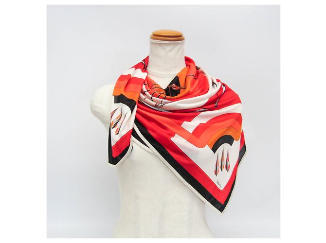 Foulard in seta Hermès Carre ARCS EN CIEL Rosso Arancione - vista 10