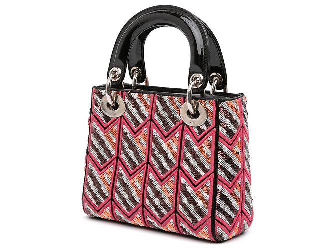 Dior Mini Lady Dior in vernice rosa con paillettes - vista 2