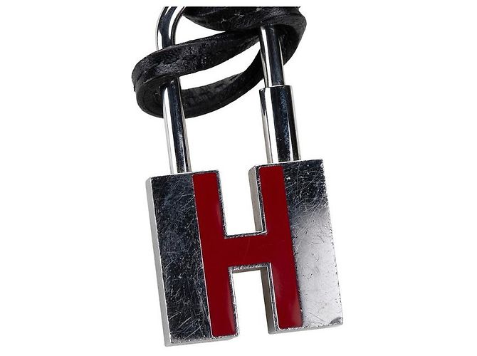 Collier avec cadenas H Motif d'Hermès Noir Argenté Rouge - vue 2