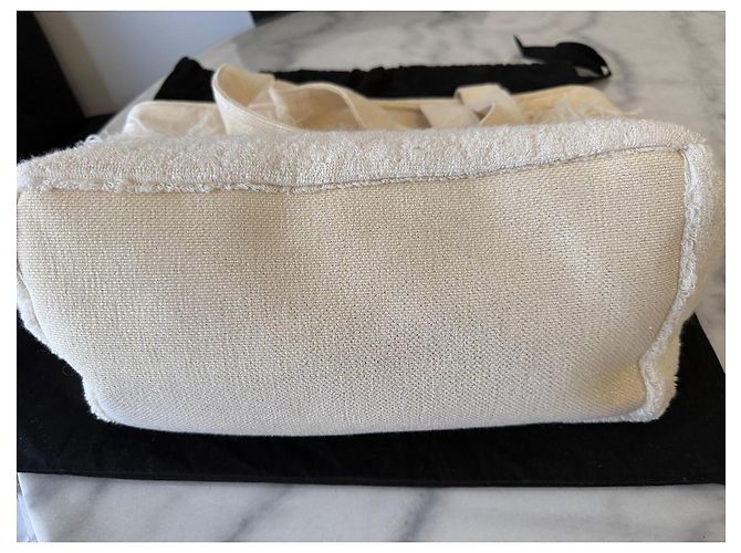 Borsa da spiaggia Chanel in cotone beige con pochette - vista 10