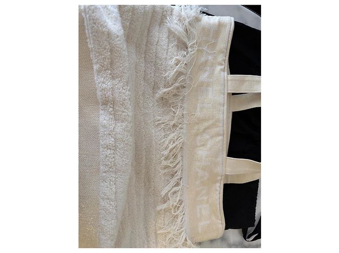 Borsa da spiaggia Chanel in cotone beige con pochette - vista 13