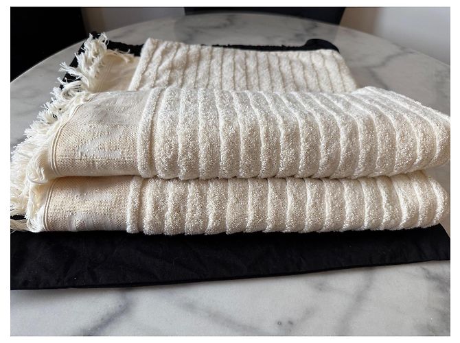 Borsa da spiaggia Chanel in cotone beige con pochette - vista 15