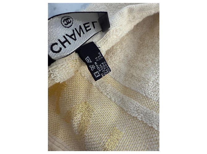Borsa da spiaggia Chanel in cotone beige con pochette - vista 18