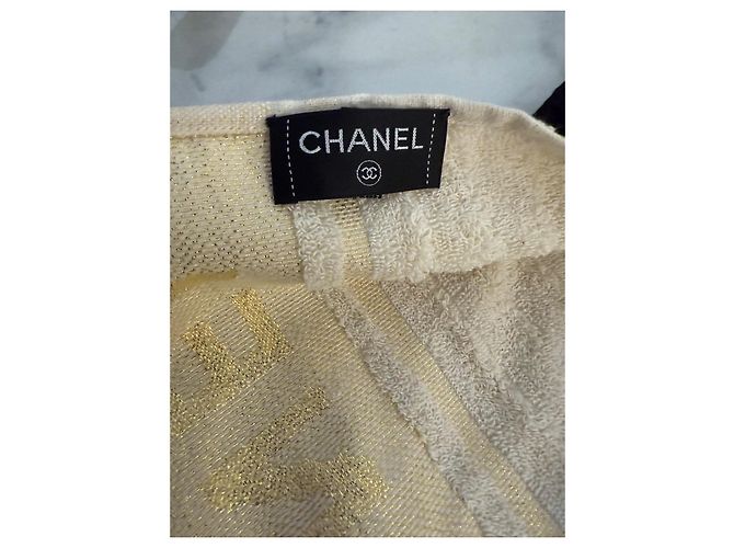 Borsa da spiaggia Chanel in cotone beige con pochette - vista 19