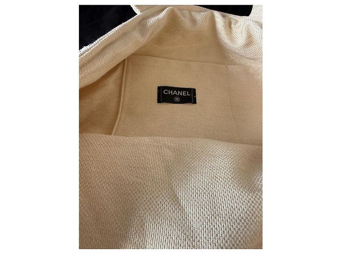 Borsa da spiaggia Chanel in cotone beige con pochette - vista 6