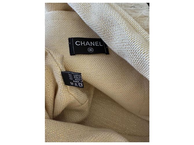 Borsa da spiaggia Chanel in cotone beige con pochette - vista 8