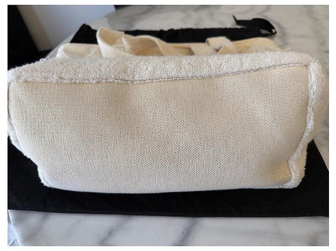 Borsa da spiaggia Chanel in cotone beige con pochette - vista 9
