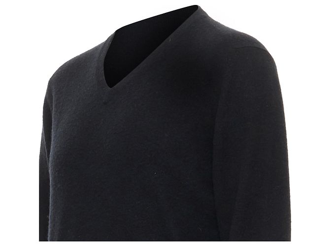 Minimalistischer klassischer V-Ausschnitt-Pullover aus schwarzer Kaschmirwolle von Hermès - Ansicht 2