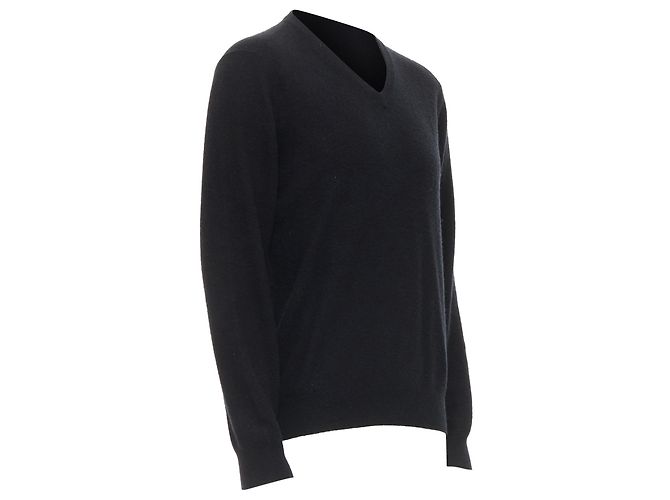 Minimalistischer klassischer V-Ausschnitt-Pullover aus schwarzer Kaschmirwolle von Hermès - Ansicht 3