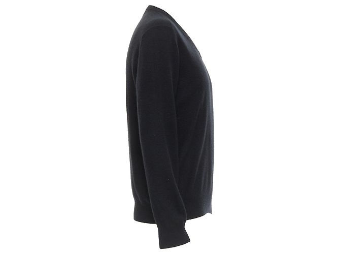 Minimalistischer klassischer V-Ausschnitt-Pullover aus schwarzer Kaschmirwolle von Hermès - Ansicht 4