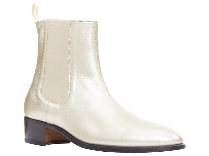 Tom Ford metallic light g leather cuban heels Chelsea ankle boots - view 2