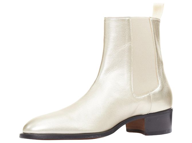 Tom Ford metallic light g leather cuban heels Chelsea ankle boots - view 4