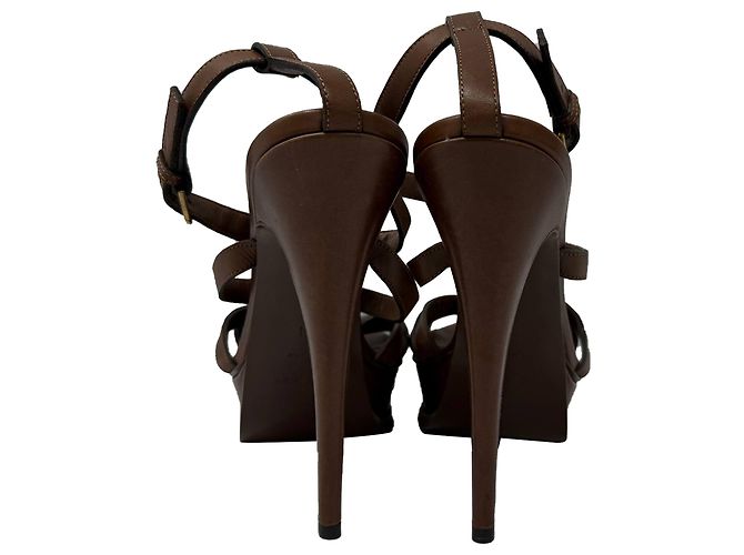 Sandali con piattaforma Tribute di Saint Laurent in pelle marrone - vista 2