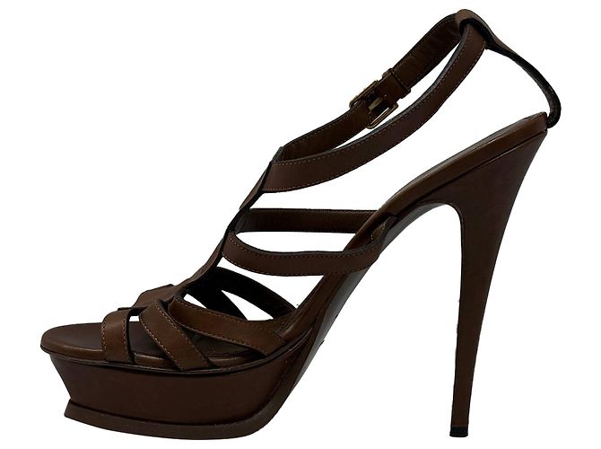 Sandali con piattaforma Tribute di Saint Laurent in pelle marrone - vista 4