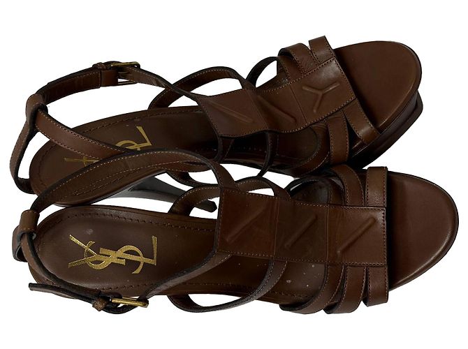 Sandali con piattaforma Tribute di Saint Laurent in pelle marrone - vista 5
