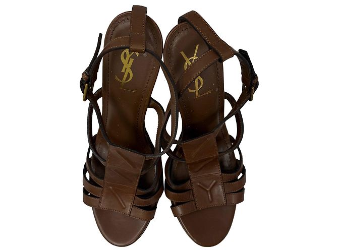 Sandali con piattaforma Tribute di Saint Laurent in pelle marrone - vista 7