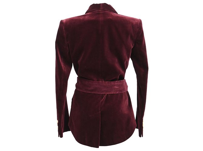 Blazer con cinturón Balmain en terciopelo burdeos - vista 3