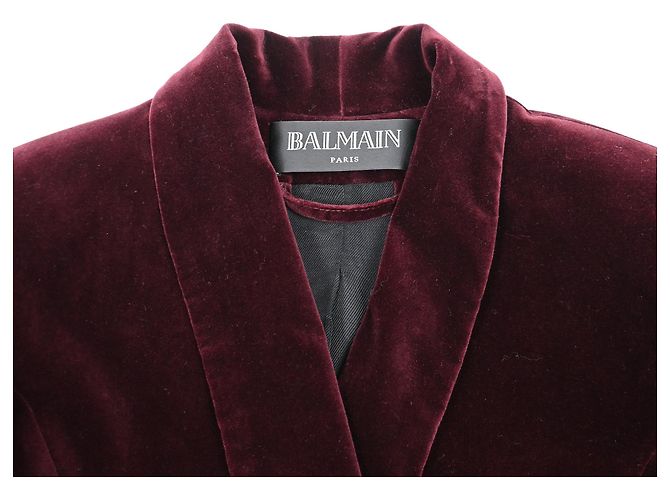Blazer con cinturón Balmain en terciopelo burdeos - vista 5