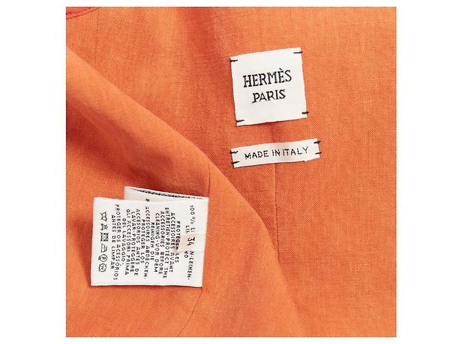 Hermès Blazer de Lino con Botón y Logo de Hermes Naranja - vista 9