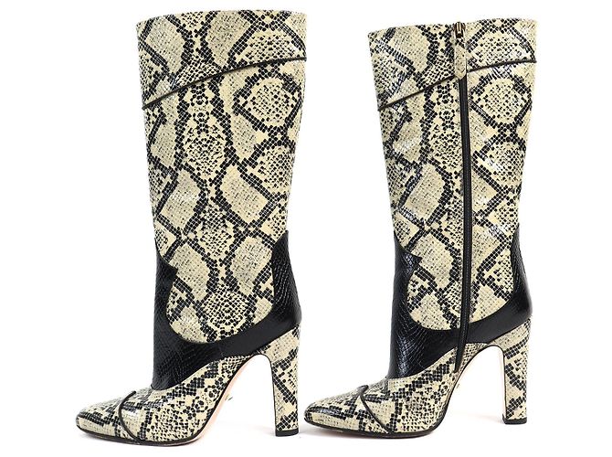 Botas de couro com padrão de python Gucci Preto Bege - vista 2