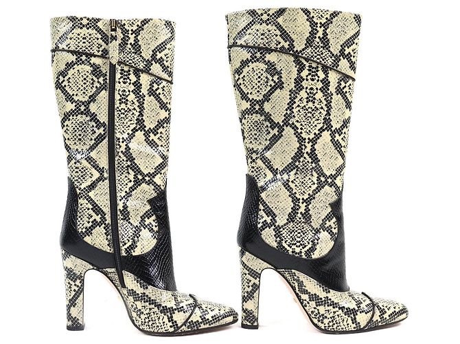 Botas de couro com padrão de python Gucci Preto Bege - vista 3