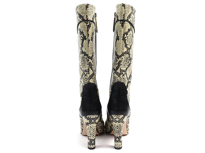 Botas de couro com padrão de python Gucci Preto Bege - vista 4