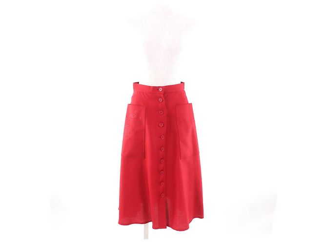 Falda de lino Caleche bordada de Hermès Roja - vista 2