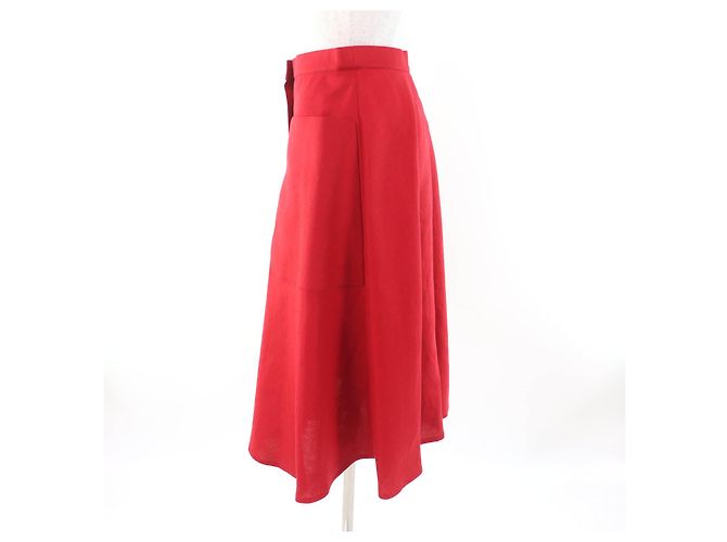 Falda de lino Caleche bordada de Hermès Roja - vista 3