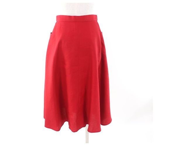 Falda de lino Caleche bordada de Hermès Roja - vista 4