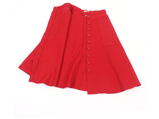 Falda de lino Caleche bordada de Hermès Roja - vista 5