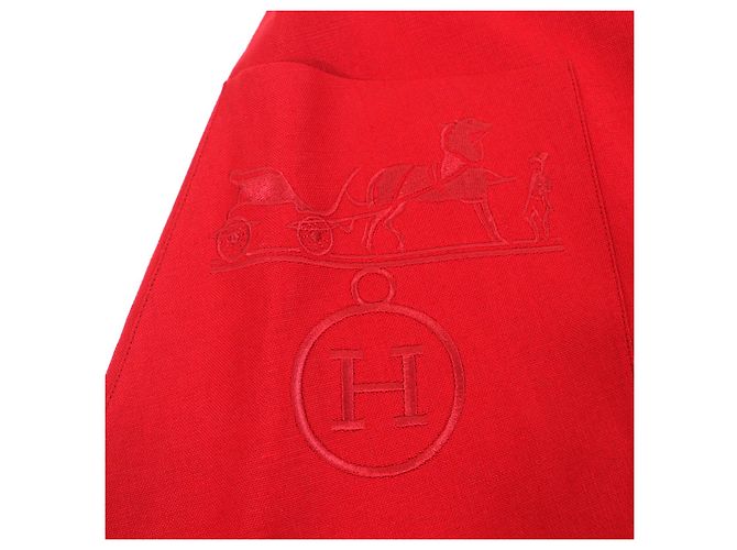 Falda de lino Caleche bordada de Hermès Roja - vista 6