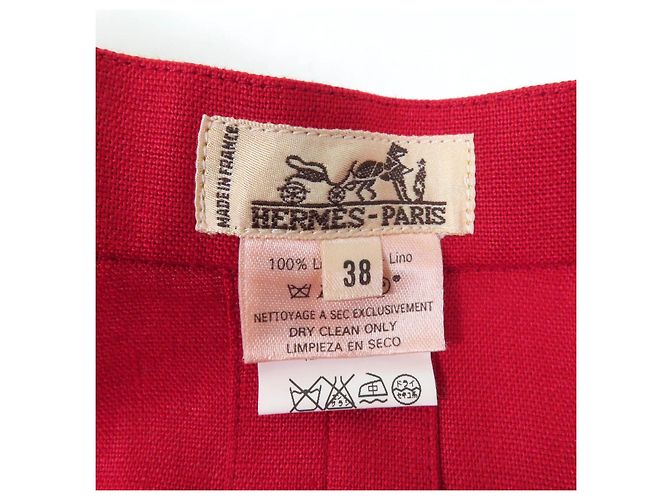 Falda de lino Caleche bordada de Hermès Roja - vista 8