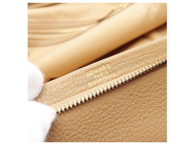 Borsa Hermès Omnibus GM in taurillon Clémence e lana Beige - vista 9