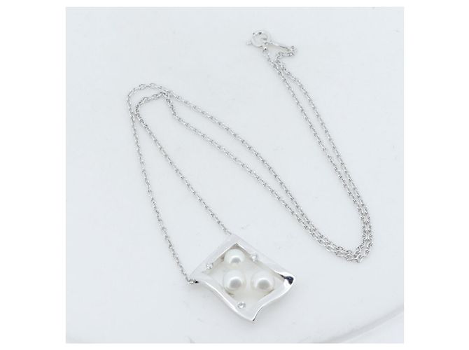 Collana in perle e diamanti in oro bianco Au750 Mikimoto Argento - vista 2