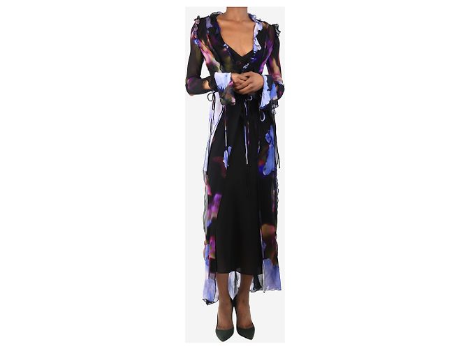 Rat & Boa Lila und schwarze Blumen Wickelkleid - Größe S - Ansicht 3