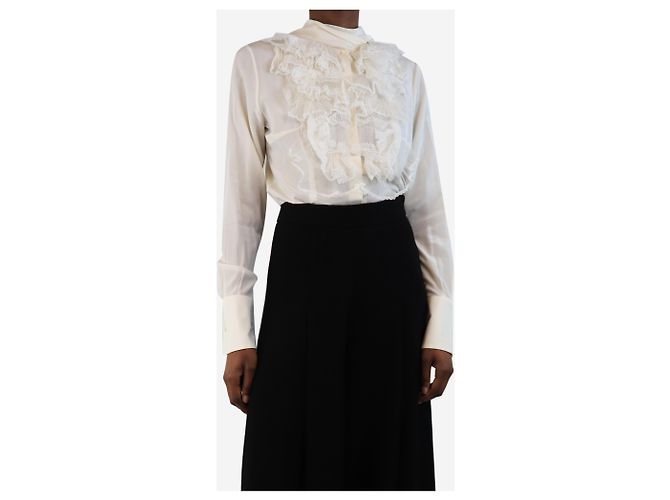Ermanno Scervino Creme Seidenbluse mit Spitzendetails - Größe UK 6 Roh - Ansicht 3