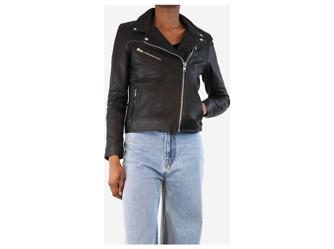 Samsoe & Samsoe Schwarze Leder-Bikerjacke - Größe XS - Ansicht 3