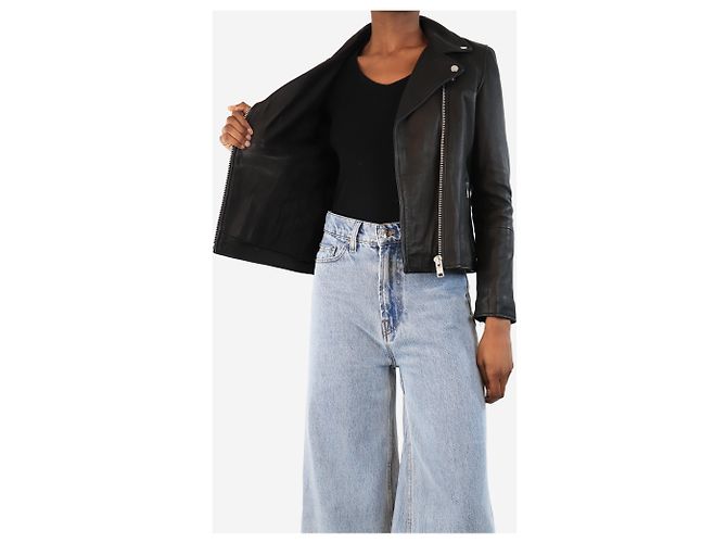Samsoe & Samsoe Schwarze Leder-Bikerjacke - Größe XS - Ansicht 4