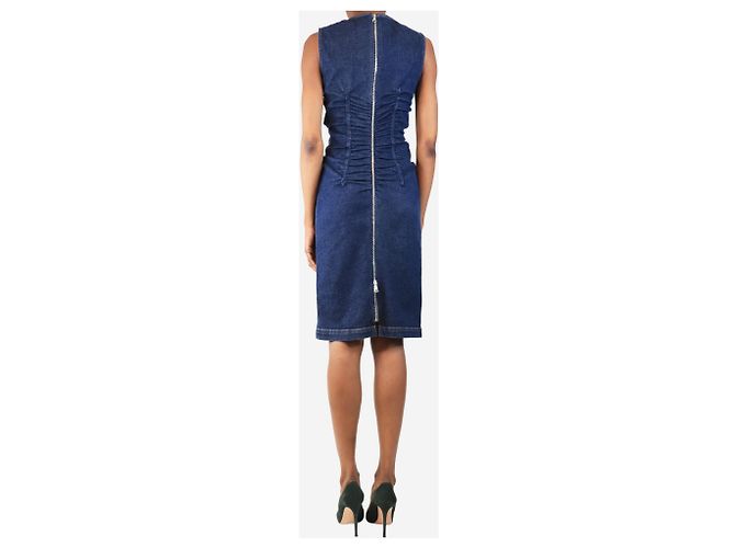 Sportmax Vestido midi de mezclilla azul sin mangas con fruncidos - talla UK 6 - vista 2