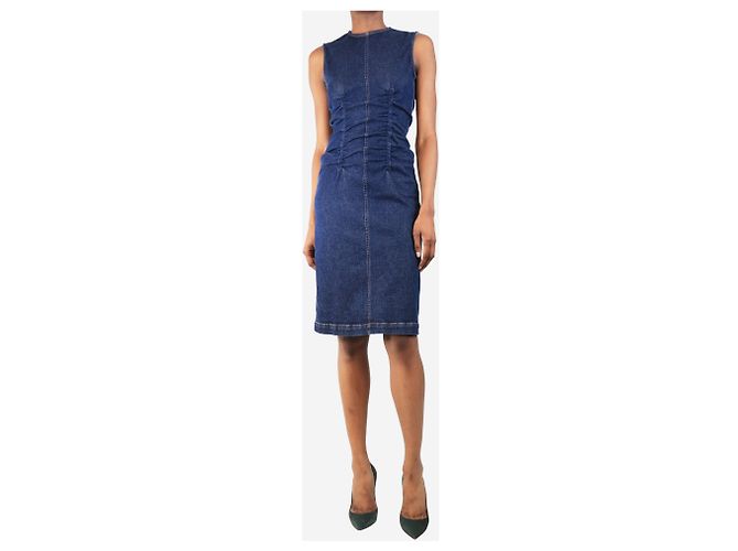 Sportmax Vestido midi de mezclilla azul sin mangas con fruncidos - talla UK 6 - vista 3