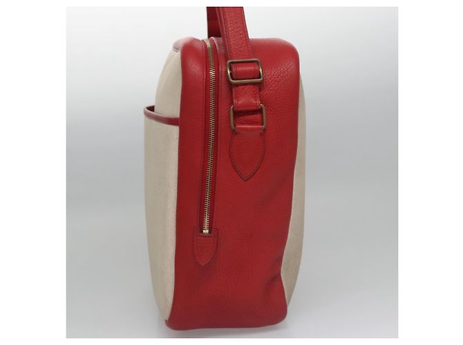 Hermès Hermes Victoria Messenger in Toile e Pelle Medium Beige - vista 3