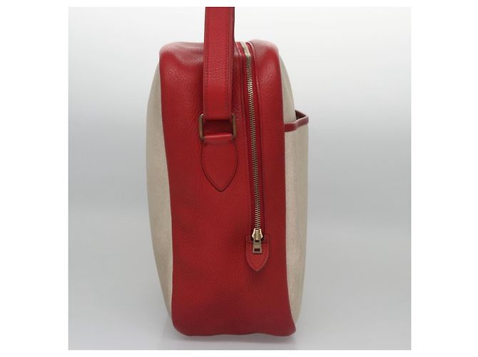 Hermès Hermes Victoria Messenger in Toile e Pelle Medium Beige - vista 4