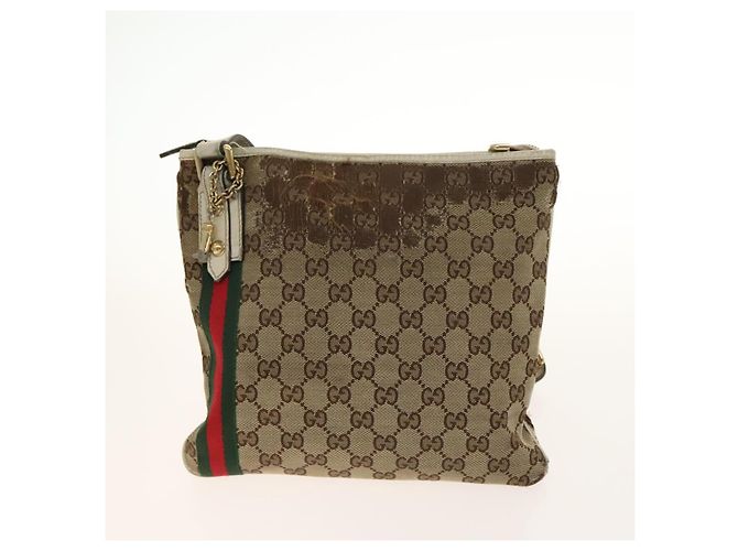 Borsa in tela GG Gucci linea Sherry in pelle 2 pezzi beige nera Auth 139097 Nero - vista 2