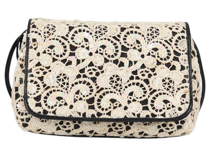 CHANEL Borsa a Spalla in Paillettes Pelle Bianca Oro CC Auth 140995 Bianco D'oro - vista 13