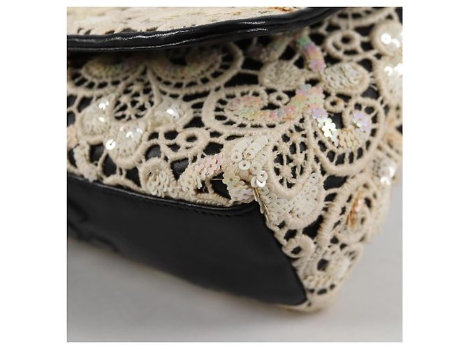 CHANEL Borsa a Spalla in Paillettes Pelle Bianca Oro CC Auth 140995 Bianco D'oro - vista 16