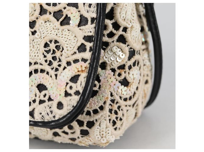 CHANEL Borsa a Spalla in Paillettes Pelle Bianca Oro CC Auth 140995 Bianco D'oro - vista 2