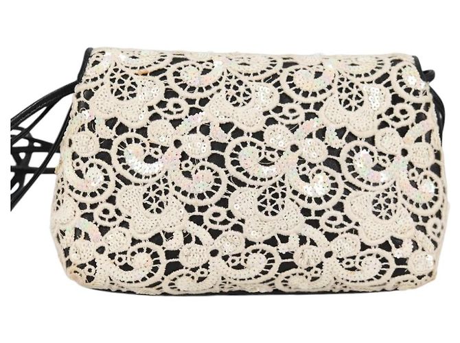 CHANEL Borsa a Spalla in Paillettes Pelle Bianca Oro CC Auth 140995 Bianco D'oro - vista 3
